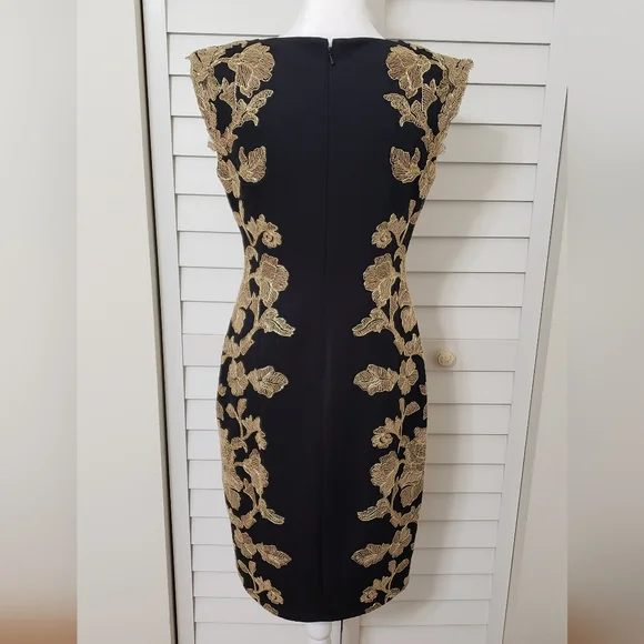 Tadashi Shoji Kami Dress Black & Gold  Knee length Sleeveless Size 6 Petite - Picture 6 of 16